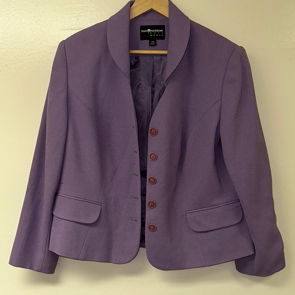 Sag Harbor Women's Purple Blazer and Skirt Suit Set